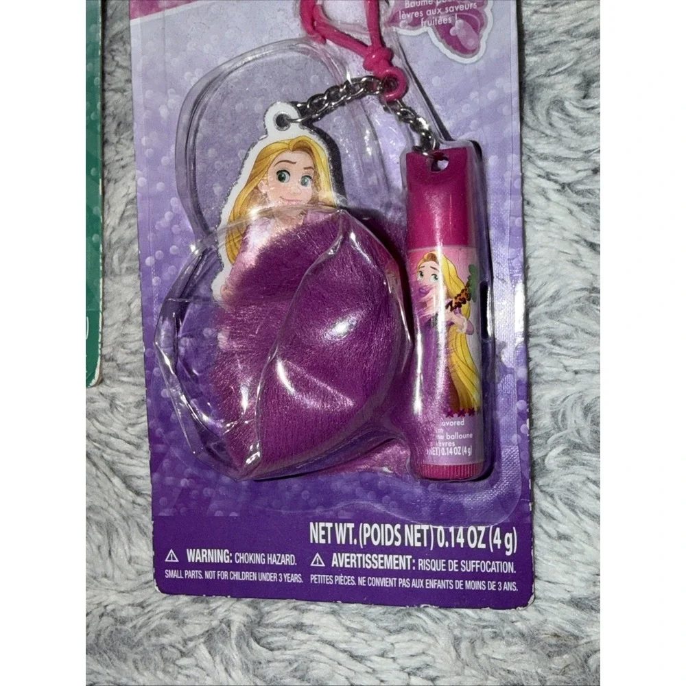 Disney Princess Ariel Rapunzel Lip Balm Keychain Cosmetic Set Lot of 2 New